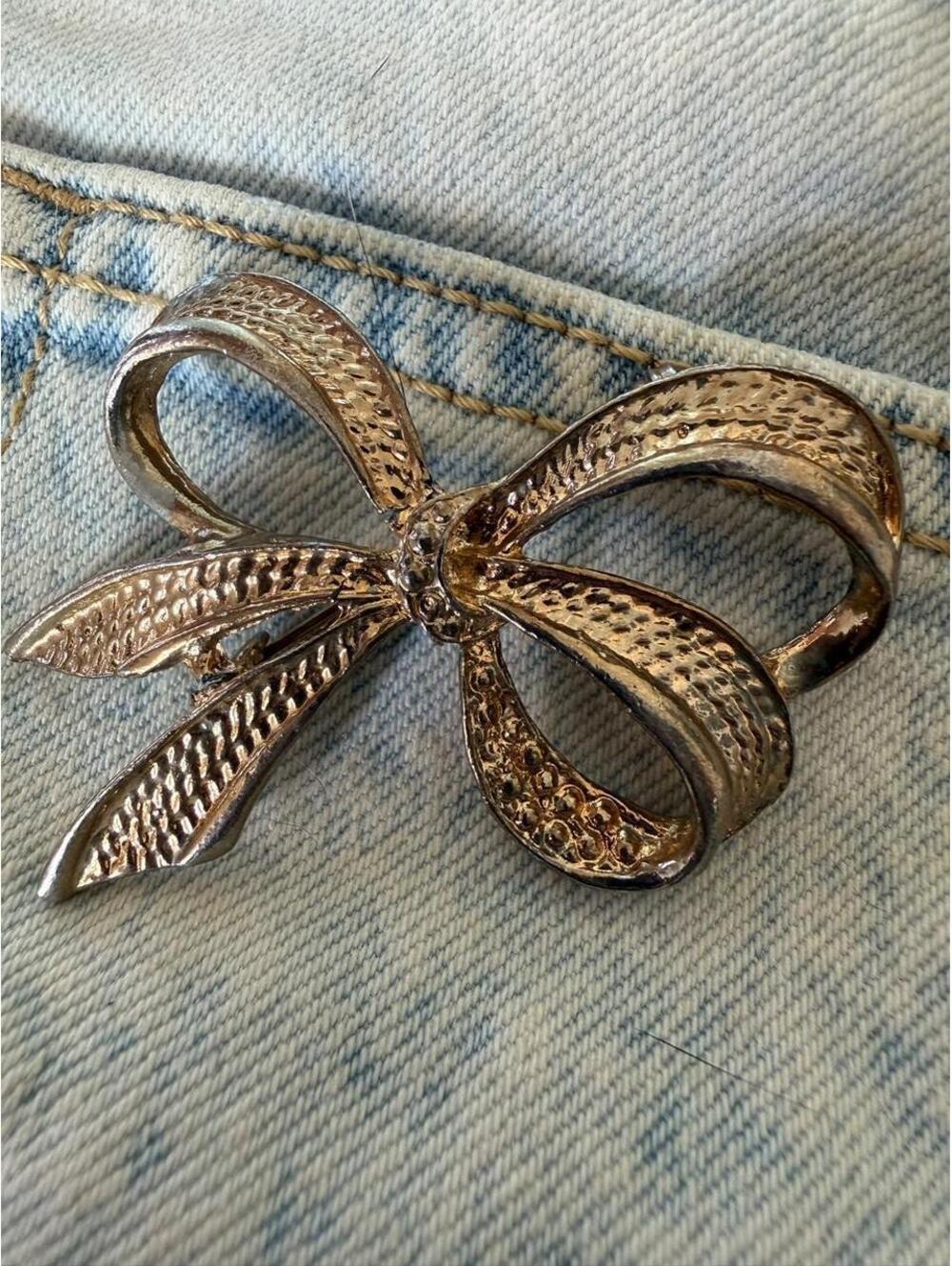 Vintage Gold Tone Ribbon Bow Brooch